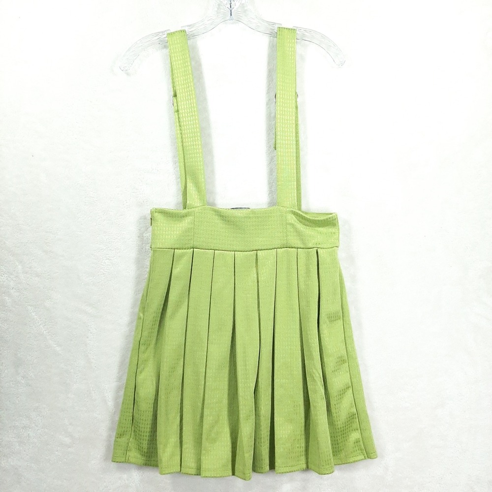Forever 21 Lime Green Houndstooth Pleated Pinafore Overall Skirt Womens Large L